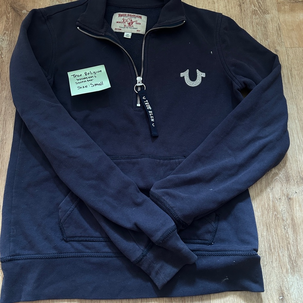 True Religion Women’s Dark Blue Zip-Up Sweater